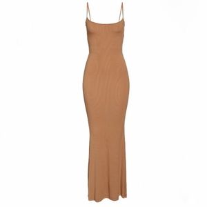 SKIMS Ribbed Soft Lounge Long Slipdress Size Large in Camel